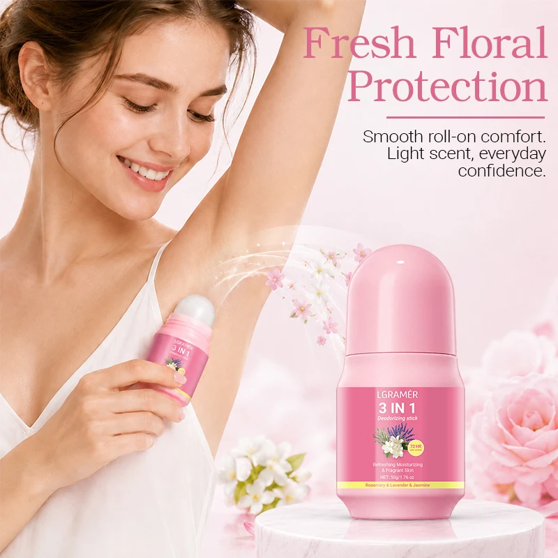 3 In 1 Deodorizing Stick Roll On 72H Long Lasting Odor Control Refreshing Non-Stick Moisturizing Body Deodorant For Armpit Hand