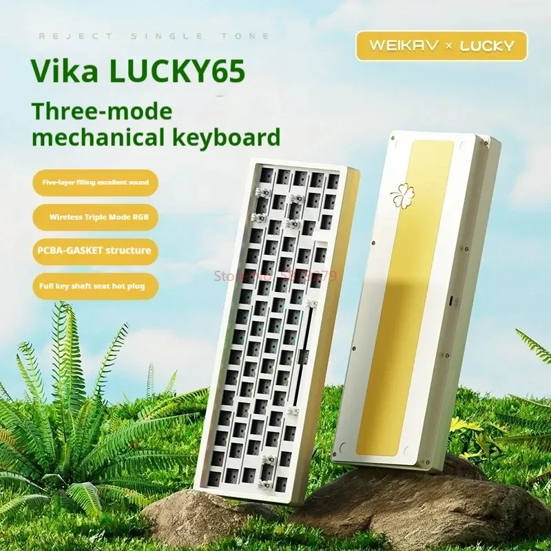 

Weikav Lucky 65keys Three Mode Mechanical Keyboard Aluminum Alloy Rgb Hot Swappable Custom Gaming Keyboard Computer Accessory