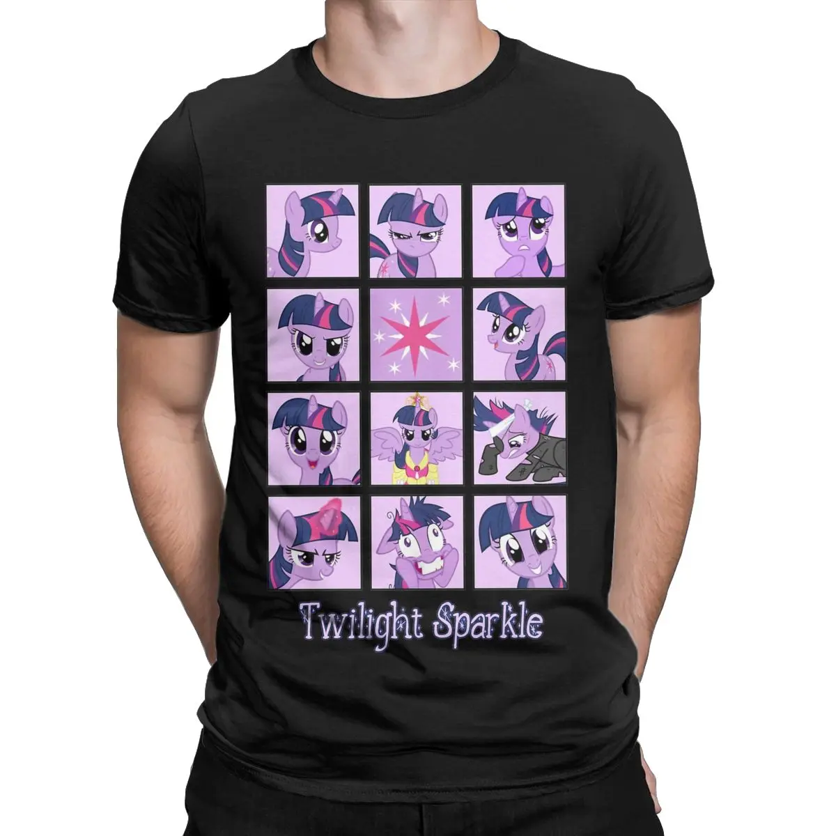 Faces Of Twilight Sparkle Men\'s T Shirt Mlp Humor Tees Short Sleeve O Neck T-Shirt Pure Cotton 4XL 5XL Clothes