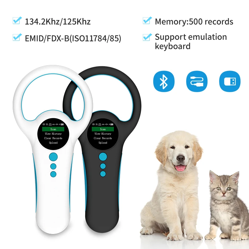 Pet Microchip Reader 134.2Khz 125Khz Animal Chip Scanner 500 Records Memory Animal Tag Reader