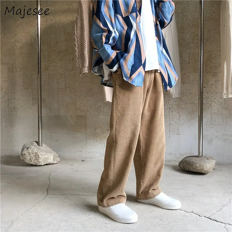 

Men Casual Pants Minimalist Solid Corduroy Trousers Baggy Handsome All-match Autumn Hipster Dynamic Chic Pantalones Cool Ulzzang