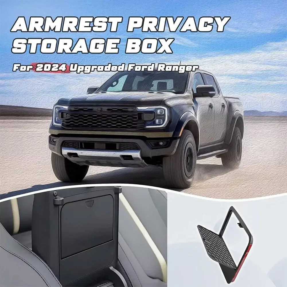 Car Center Console Storage Box Handrail Box Partition For Ford Ranger T9 2023 2024 Armrest Hidden Bins Organizer Tray