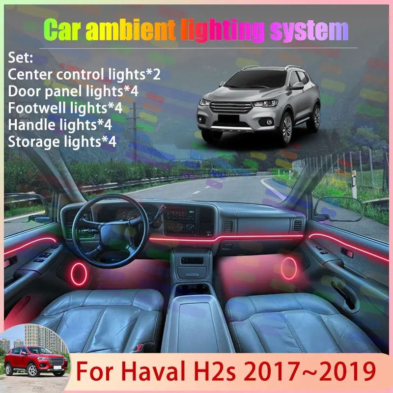 

For Haval H2s 2017 2018 2019 CUV 2/18 in 1 Car Atmosphere Light Lamp RGB Shade Ensemble Streamer Atmosphere Set Auto Accessories