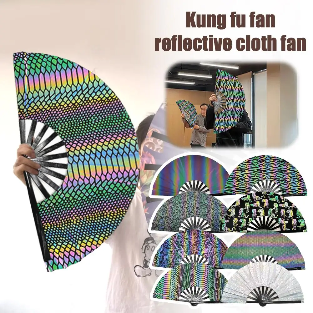 

Foldable Fan Colorful UV Fluorescent Folding Fan Handmade Chinease Gradient Colorful Reflective Luminous For Bar Club S5Y7