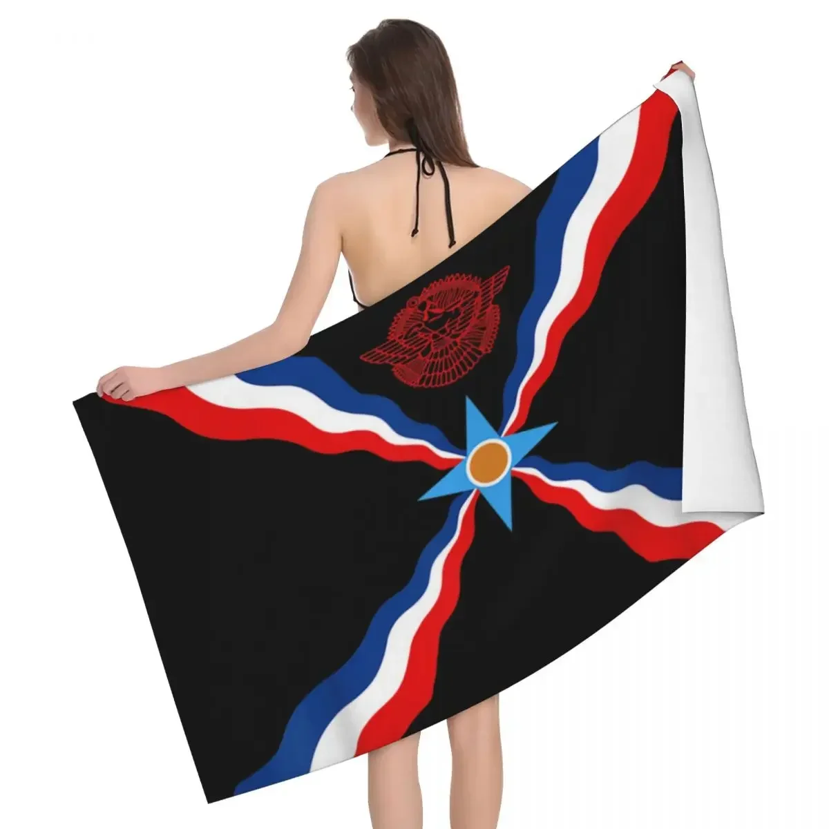 Custom Syriac Suryoyo Flag Logo Soft Linen Microfiber Beach Bath Towel Quick Drying Aramean Assyria Bathroom Sports Towels