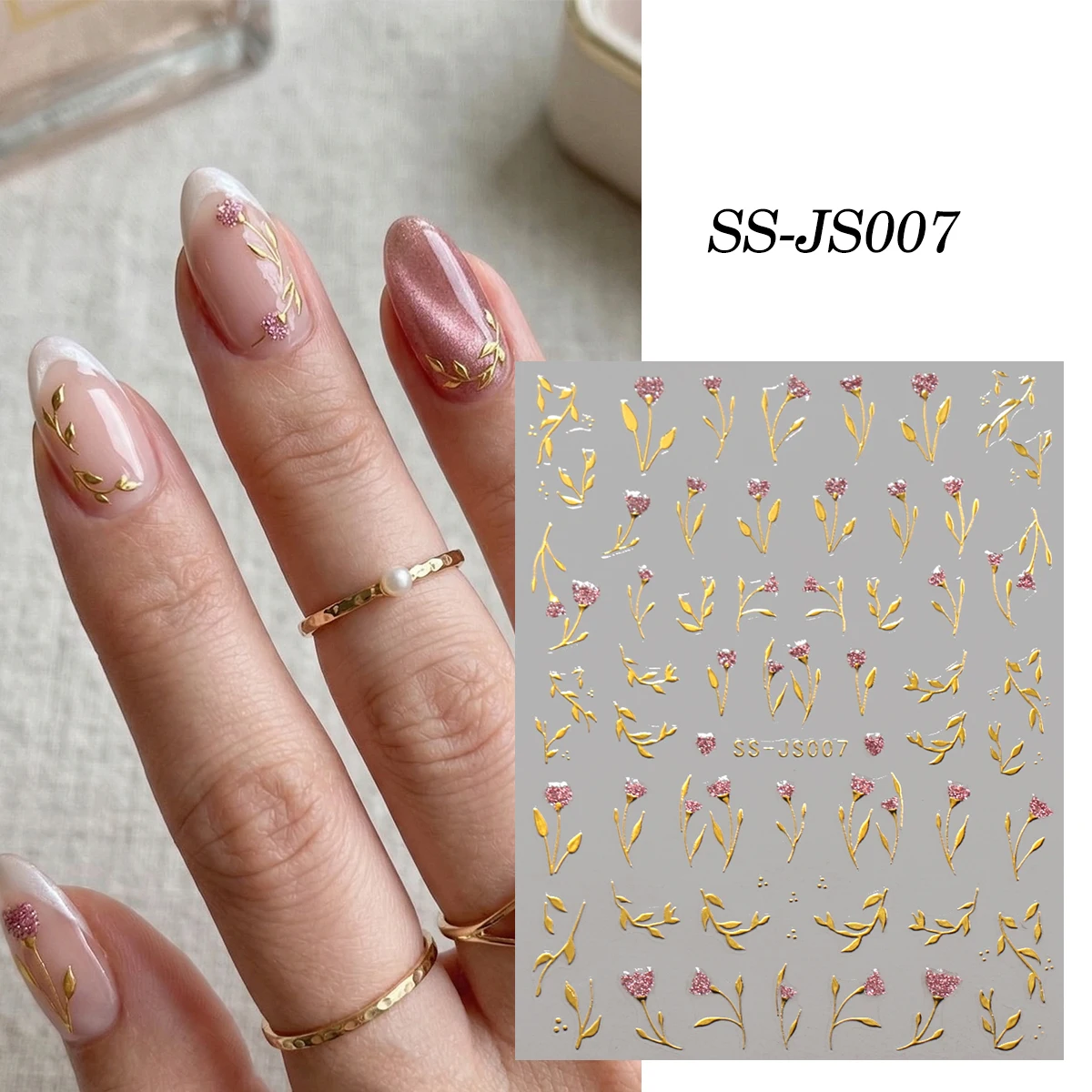 6 Goldrand-Blumen-Nagelaufkleb – Nail Art Rose Gold Bewertung und Preis