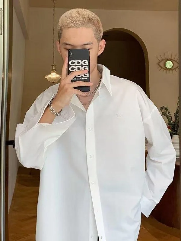 

Summer Men's Loose Fit Long Sleeve Shirt Large Size 250 Pounds Letter Print Casual Style Polyester Fabric Fashion Outerwear