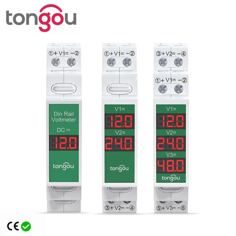 

Single/ Dual/ Triple Ways Din Rail Mount Voltage Meter 11V-310V DC Mini Modular Voltmeter LED Digital Display Detector TONGOU