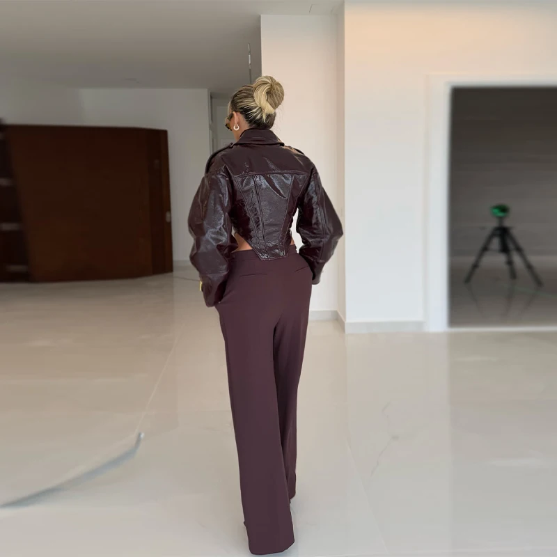 Vintage Damen-Lederjacke mit Umlegekragen, Composite-Design, Taillierter Schnitt, 2026 Neuer Herbst-Trend für Streetwear und Pendler