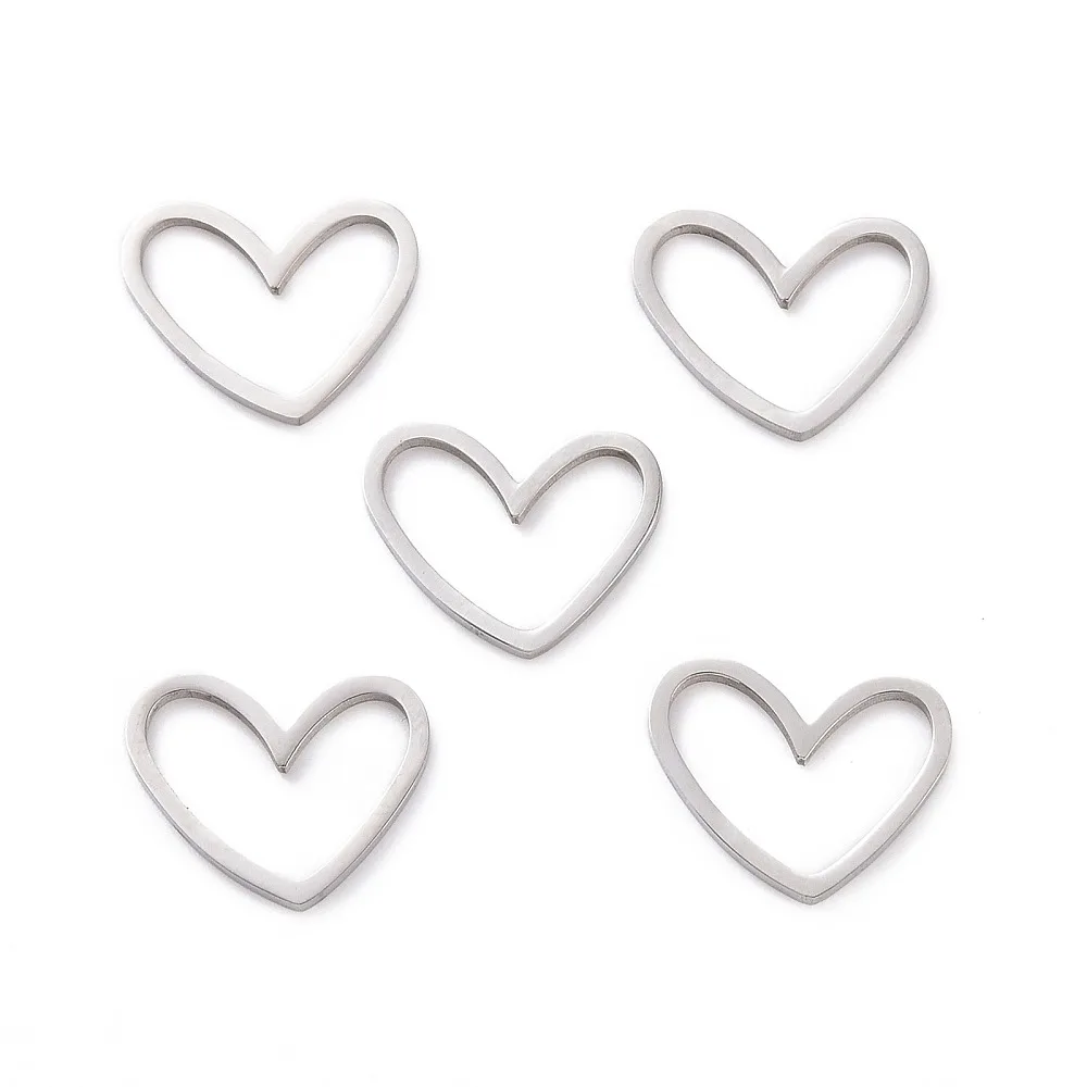 5pcs Tarnish Resistant 201 Stainless Steel Linking Rings Laser Cut Asymmetrical Heart Stainless Steel color 10.5x13x1mm