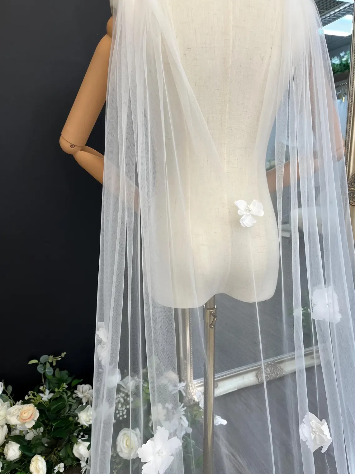 Florals Weddng Shawl Soft Tulle with Brooch Shoulder Cover Bride Shrug Bridal Wrap Women Formal Party Shawl
