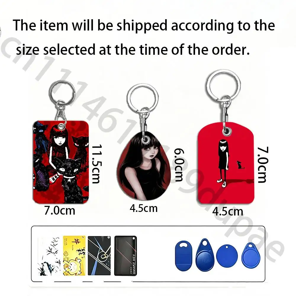 E-Emily The S-Stranges Protective Printed Leather Card Case Metal Keychain for Bank Credit Bus Subway ID Cards