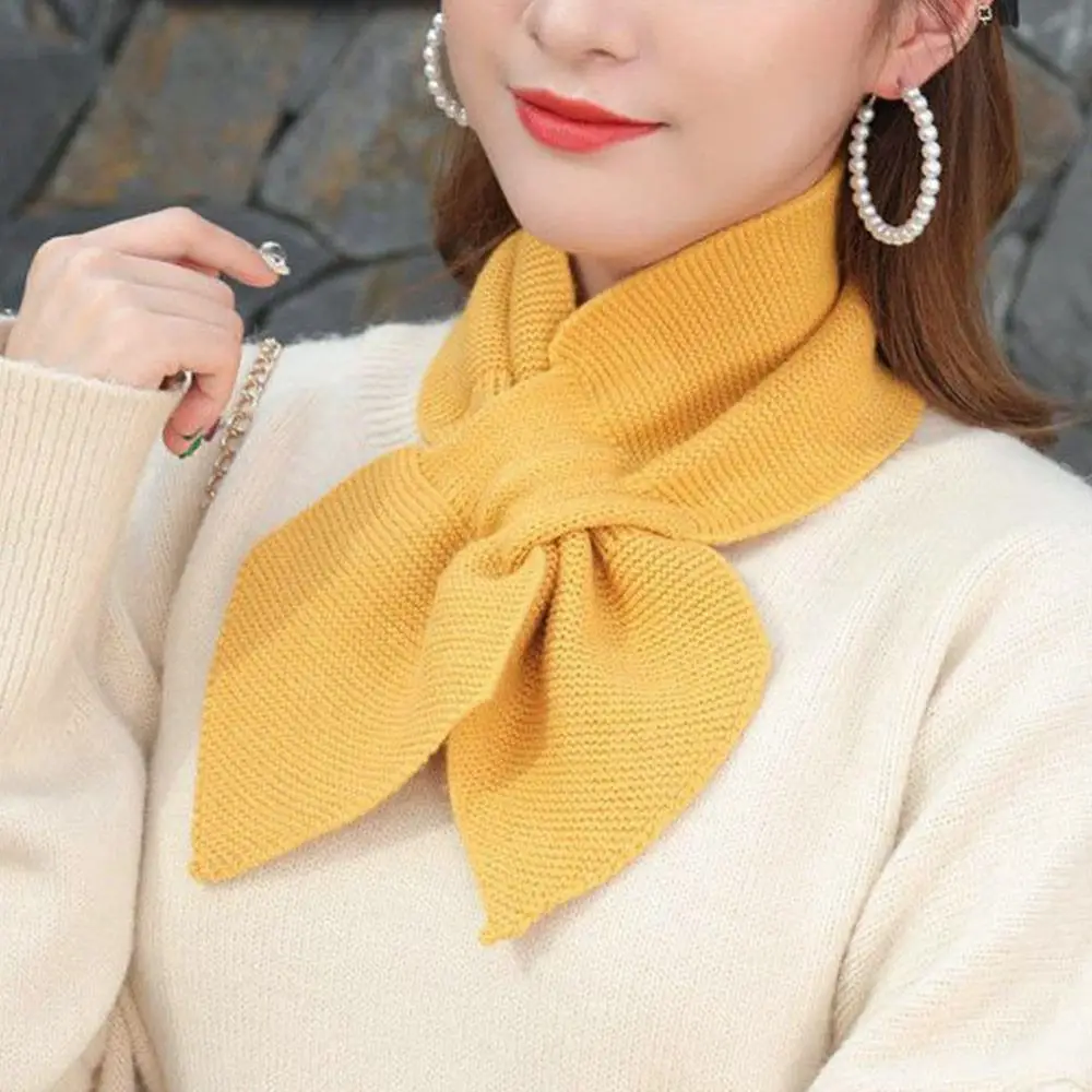 Korean Women Bowknot Cross Knit Ring Neck Scarves Fashion Female Autumn Winter Solid Color Elastic Soft Wool Warm Scarf