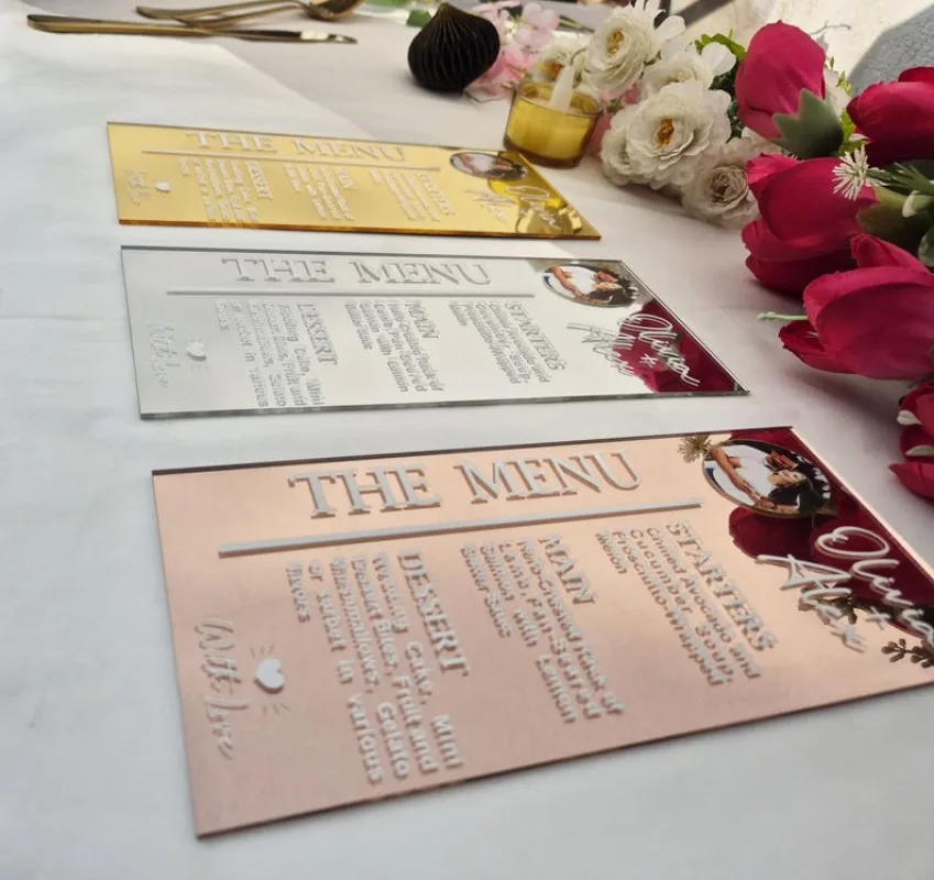 Acrylic Gold Mirror Menu Card Wedding Menu Acrylic Wedding Menu Card