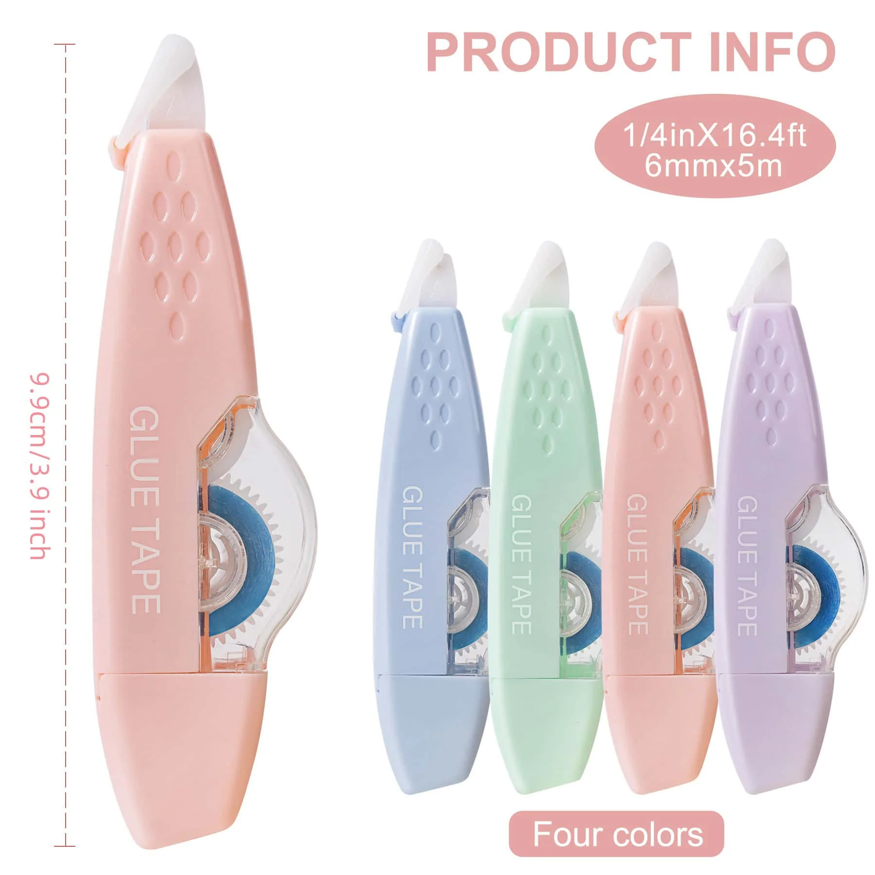 Cinta dispensadora de doble cara, núcleo interno reemplazable, suministros de papelería escolar para álbumes de recortes, cinta enrollable, 4 Uds.