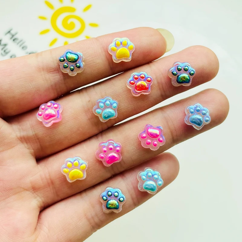 50Pcs New Cute Mini Resin electroplating Aurora color cat paw Flatback Ornament Jewelry Making Manicure Hairwear Accessories A42