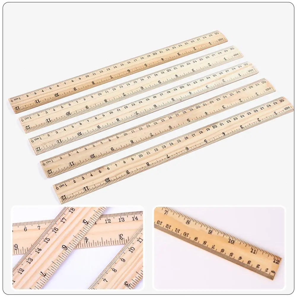 12 Pcs Wood Ruler 30cm Double Scale Straight Ruler for Students Stationery Classroom Office Home Portable Measuring Tool