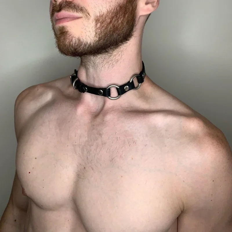 2022 Fetish Man Leather Harness Collar Handmade Punk Style Neck Necklace Choker BDSM Bondage Gay Clothing Exotic Accessories