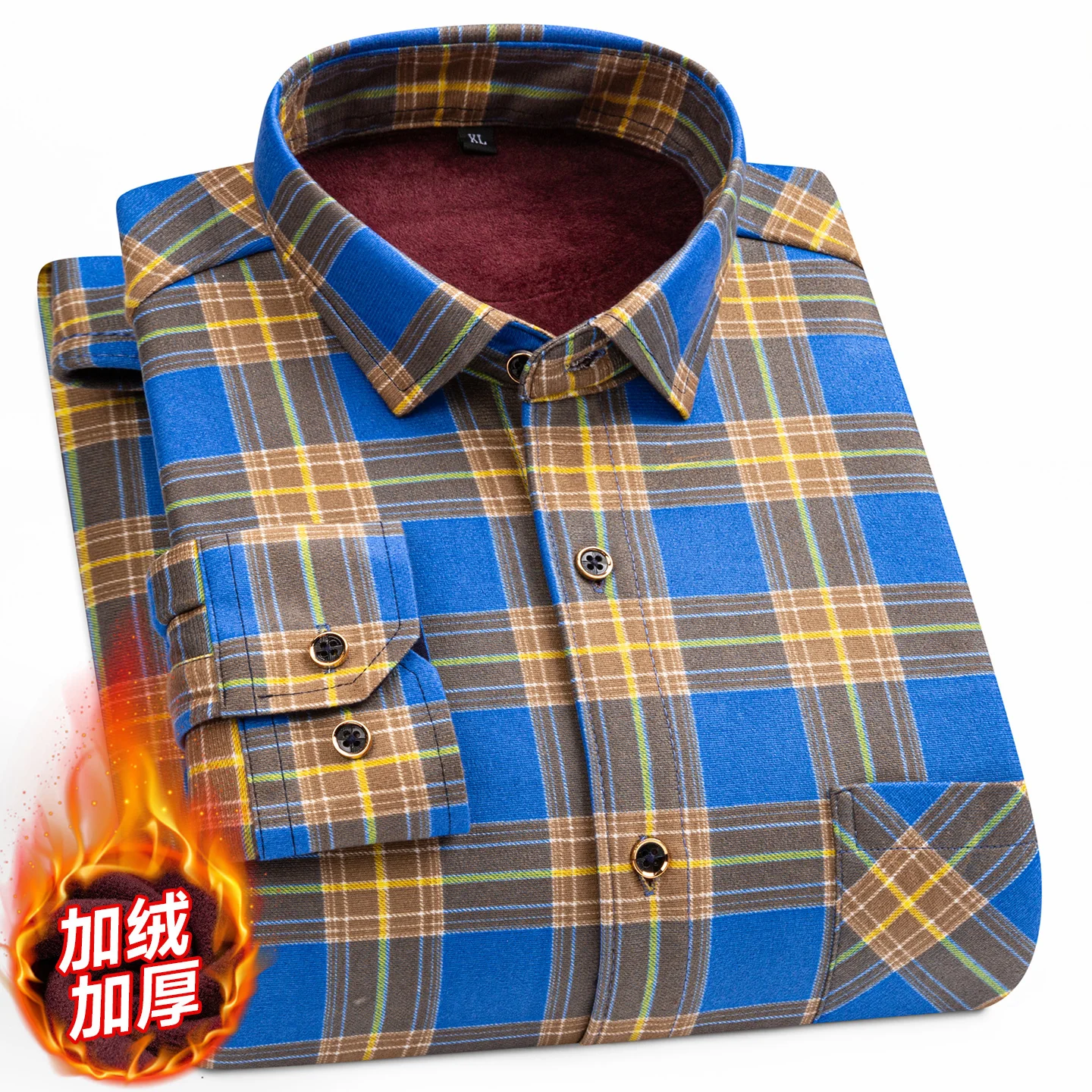 Men's Winter Plaid Shirts Autumn Long Sleeve Flannel Fur Lined Thick Formal Shirts Fleece Casual Camisa Soft Large Size 8XL 5XL