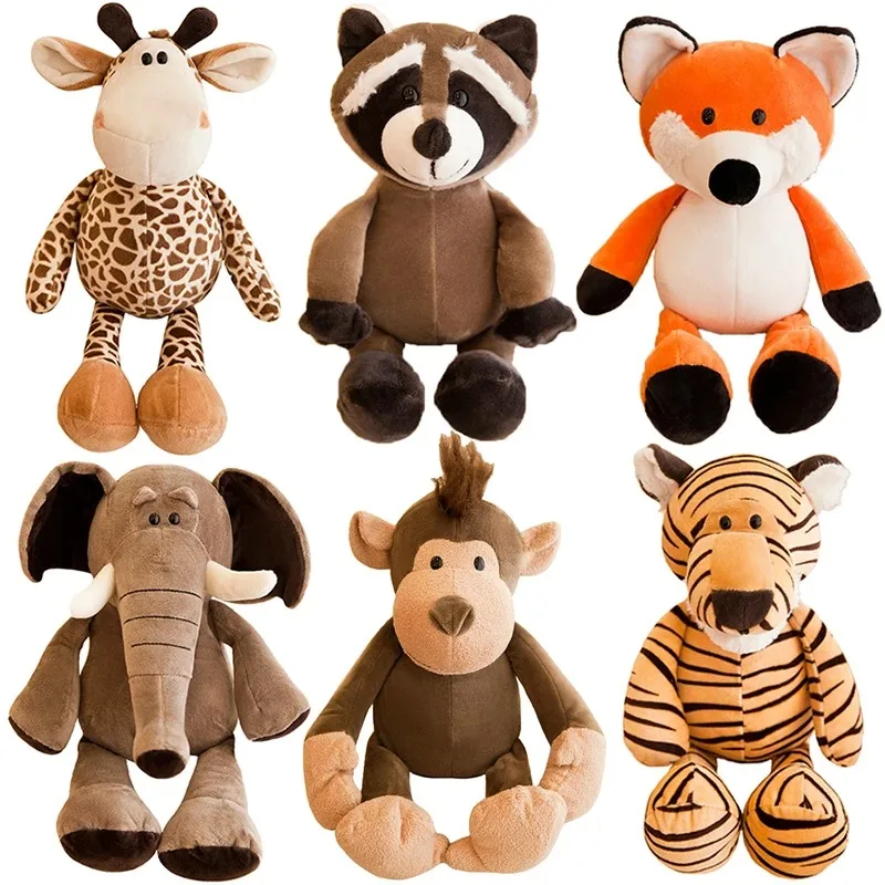 New 25cm Fox Stuffed Toy Forrest Animal Giraffe Plush Doll Raccoon Lion Tiger Monkey Dog Elephant Animal Soft Toys For Kids Gife