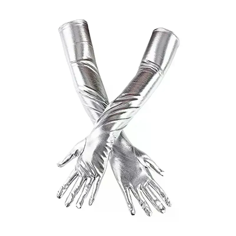 Adult Long Patent Leather Cosplay Gothic Style Nightclub Performance Gloves Halloween Costume Accessories Sexy Tight Gloves