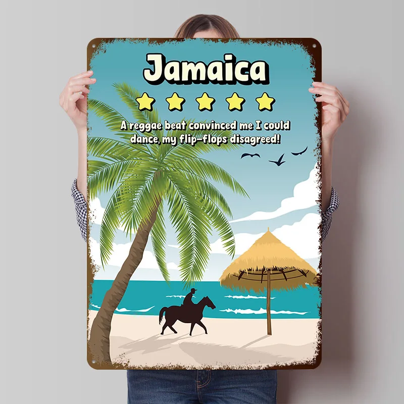 Jamaica Funny Review Travel Metal Poster Custom Wall Art Retro Vintage Tinplate Signs for Man Cave Bar Accessories Office Decor