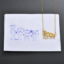 New Customized Children's Drawing Necklace for Women High-End Stainless Steel Kid's Personalized Custom Art Necklace Family gift