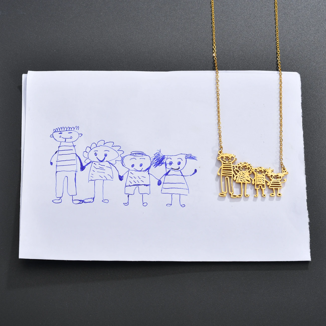 New Customized Children's Drawing Necklace for Women High-End Stainless Steel Kid's Personalized Custom Art Necklace Family gift