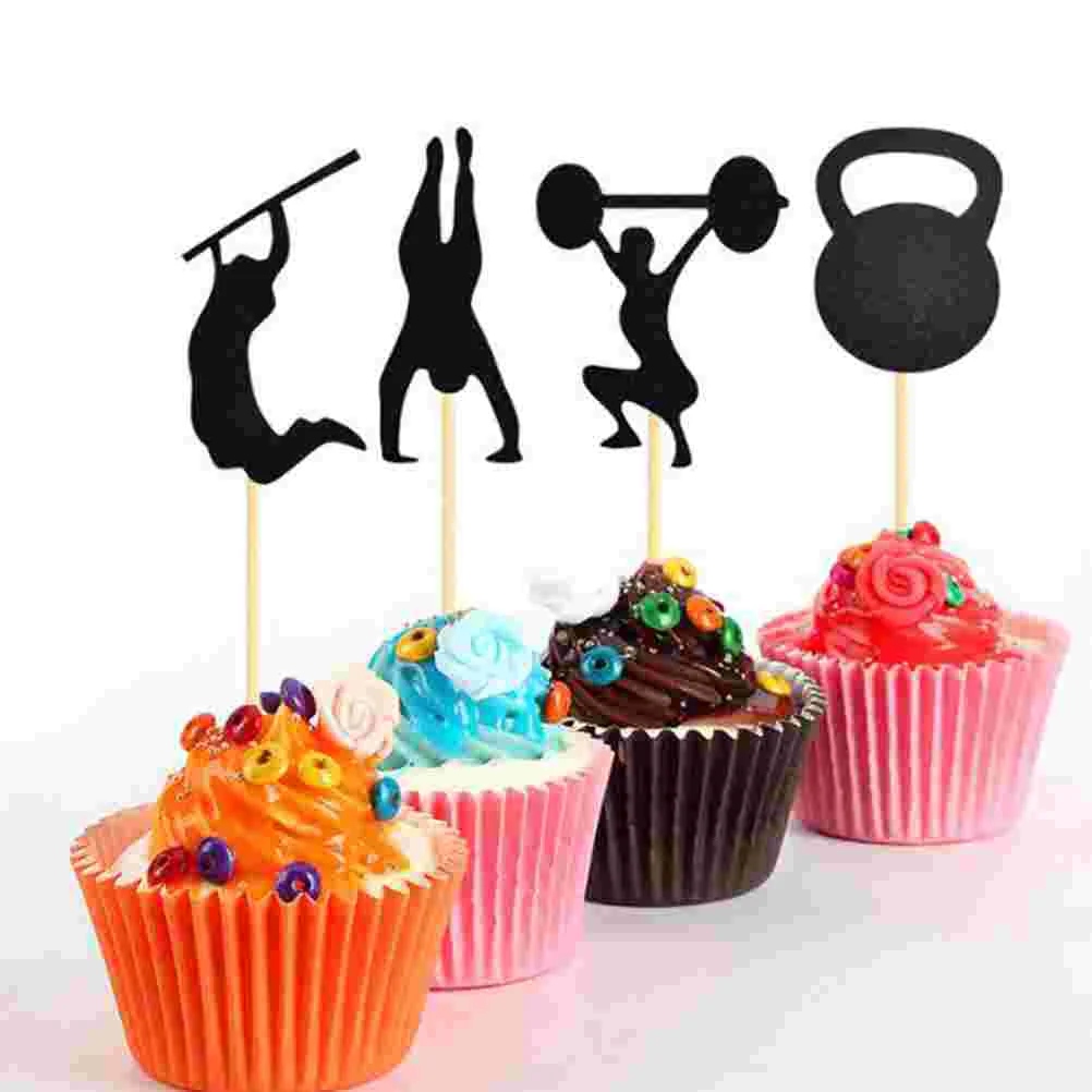 24 Pcs Cupcake Adornment Toppers Decor Birthday Theme Bamboo Supplies Man Gift