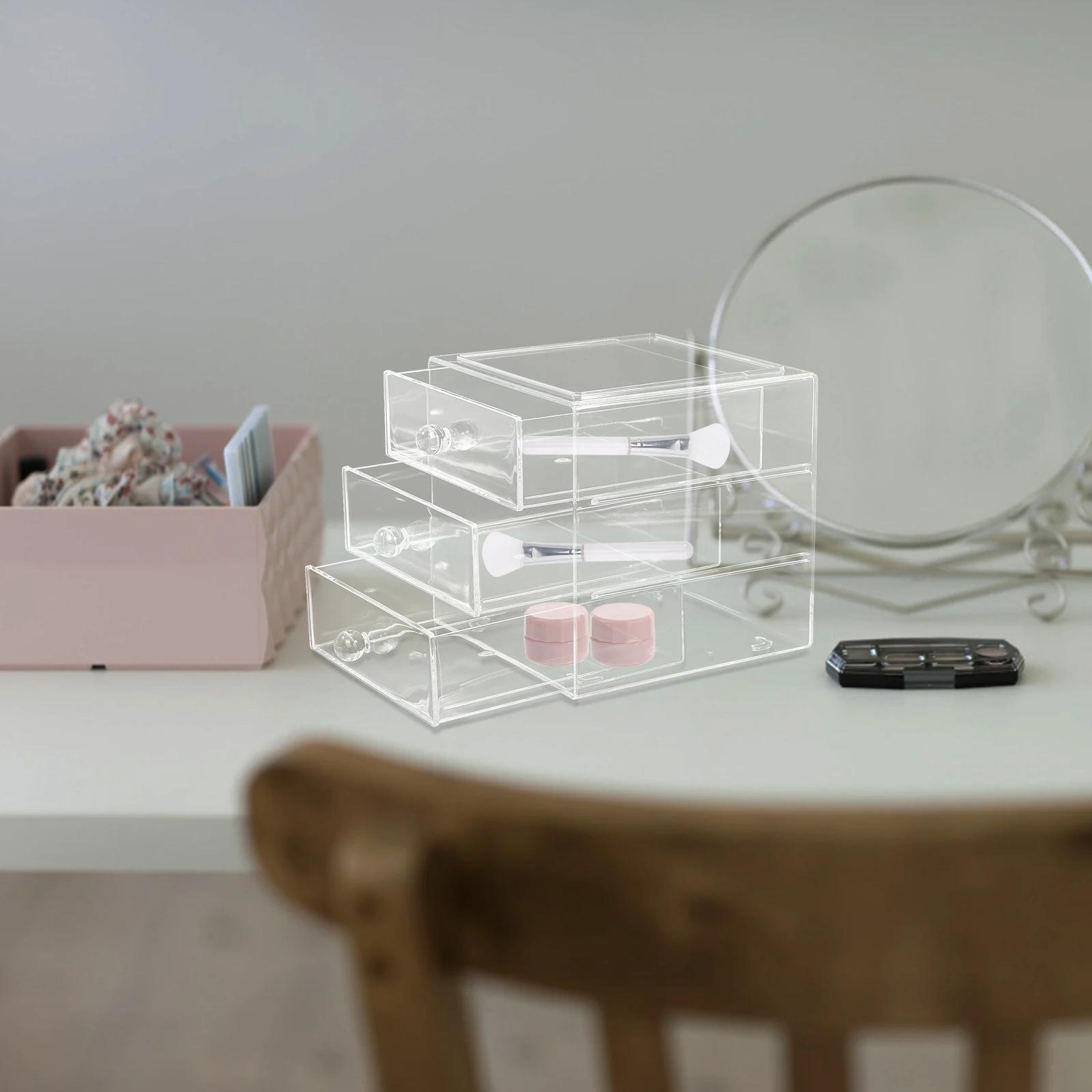 

Acrylic Storage Box 3 Layer Desk Drawer Tabletop Organizer Stationery Office Supplies Clear Desktop Solution
