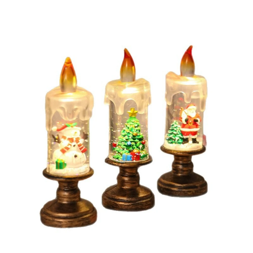Battery Lighted Flameless Candles Christmas Snow Globe Candle Light Swirling Water Glittering