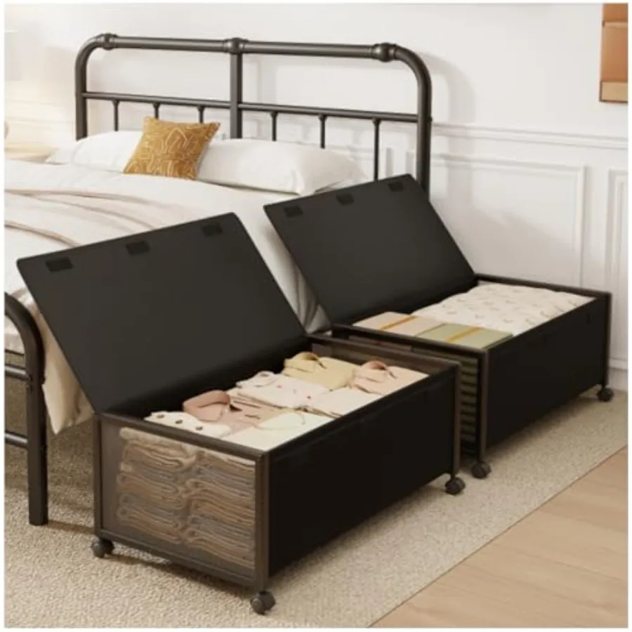 

2 Pack Under the Bed Storage Containers12 inch Height Under Bed Shoe Storage 31inch Long Underbed Storage with Wheels Large Rol