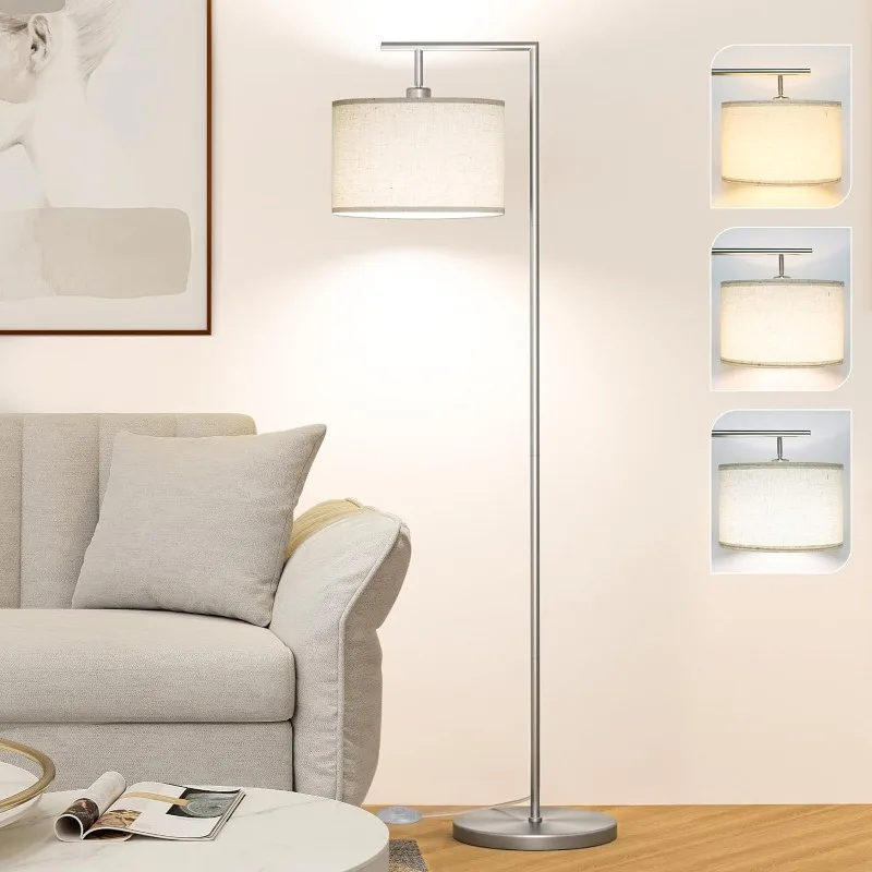 

Floor Lamp for Living Room with 3 Color Temperatures Standing Lamp with Adjustable Beige Linen Lampshade Tall Lamps
