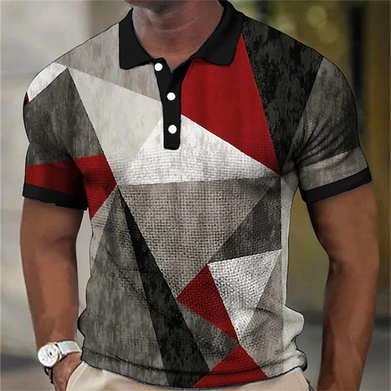 Men\'s Polo Shirt Colours Polo Shirt Lapel Button Up Polos Golf Shirt Graphic Prints Geometry Turndown High Quality Mens Clothes