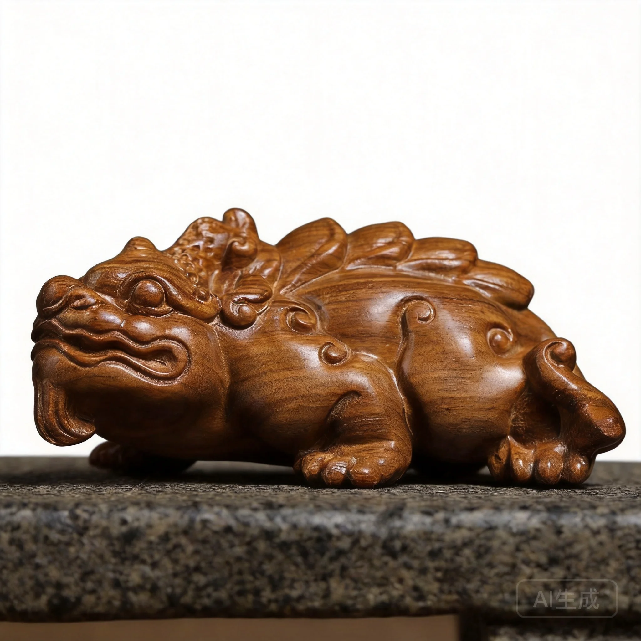 Chinese Auspicious Green Sandalwood Hand Carved Pixiu Ornament Wealth Attracting Lucky Handheld Fidget Pendant Tea Pet Home Deco