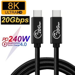 USB C to USB C Cable 20Gbps 240W Cable 4K@60Hz Video Monitor PD240W 100W QC4.0 Fast Charger USB C Gen2 Cable 20Gbps for MacBook