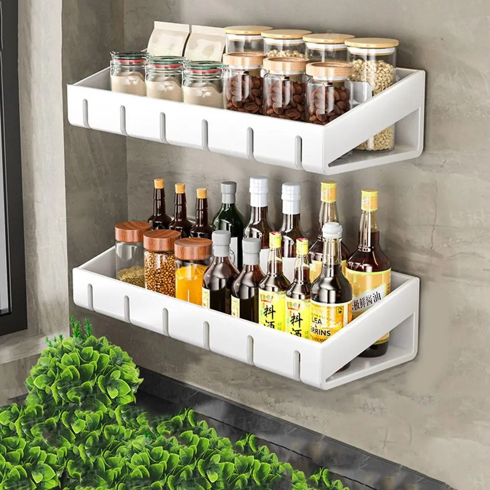 

Carbon Steel Spice Storage Rack Non-Punching Wall Mounted Seasoning Bottle Storage Shelf Detachable Large Capacity