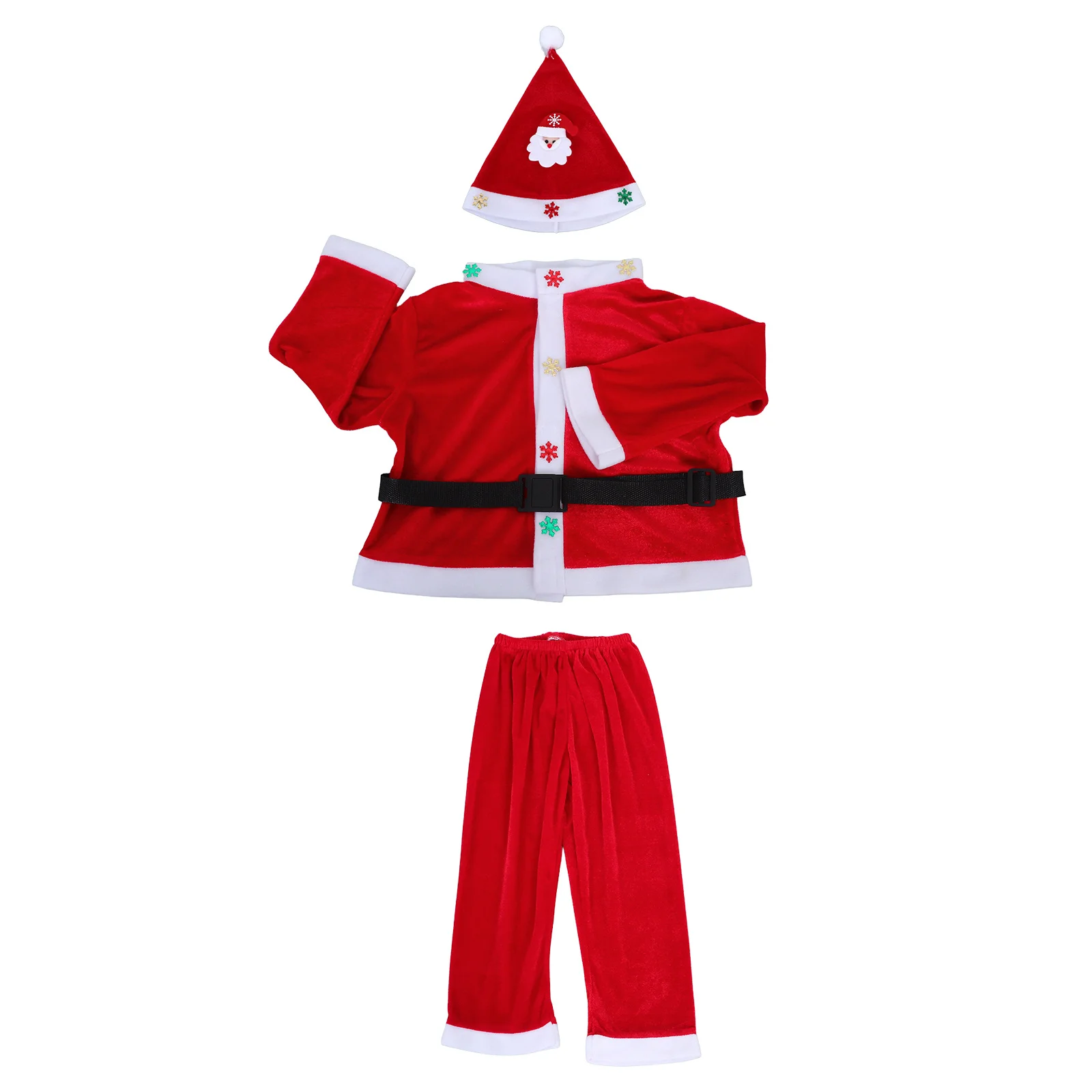 

Children Christmas Santa Claus Suit Soft Breathable Material Comfortable Fit Hat Coat Trousers Belt Ideal for Party Stage