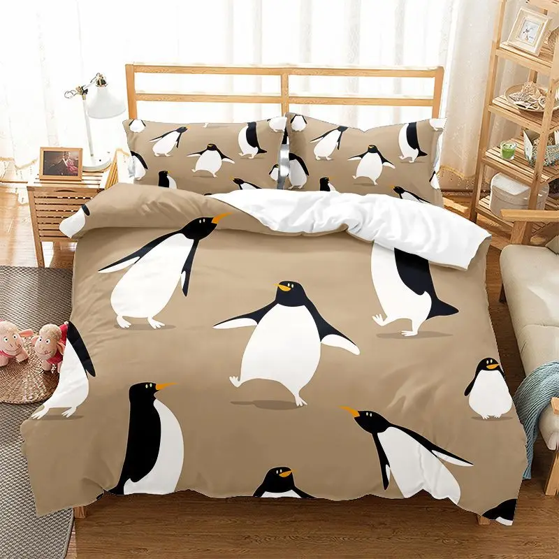 

Cartoon Penguin Duvet Cover Set for Kids Boy Girl Animated Antarctic Animal Polyester Quilt Cover White Black King Queen Size