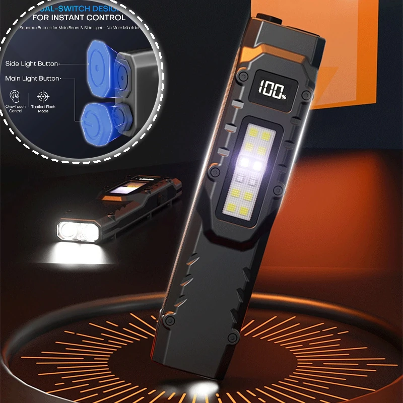 

EDC Tactical Flashlight Rechargeable 1500 Lumens Flashlight Dual Switch Digital Display Screen Led Light Stainless Pocket Flash