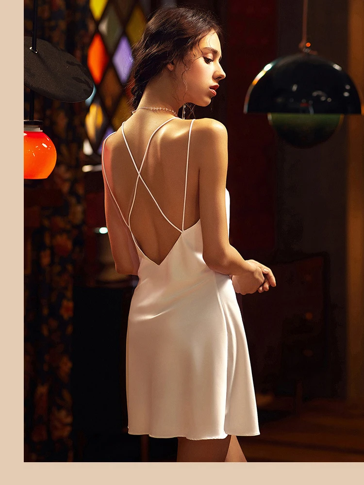 Women's Sexy Sleep Dress Cross Back Solid Spaghetti Strap Sleeveless Party Dress Night Dress For Women Lingerie