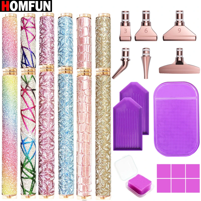 HOMFUN New Diamond Painting Point Drill Pen， 5D Embroidery Tool Set With Replacement Pen Tip， DIY Mosaic Handmade Art Accessory
