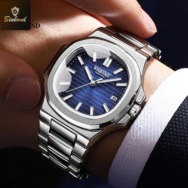 BINBONG B1885 Luxury Business Men Quartz Wristwatch 30M Waterproof Luminous Stainless Strap Men's Watches Relogio Masculino