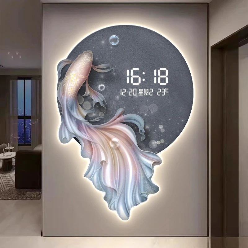 Modern Fish Living Room Wall Clock Corridor LED Quartz Clock Mural Living Room Digital Clock Restaurant Watch Home Decor Items
