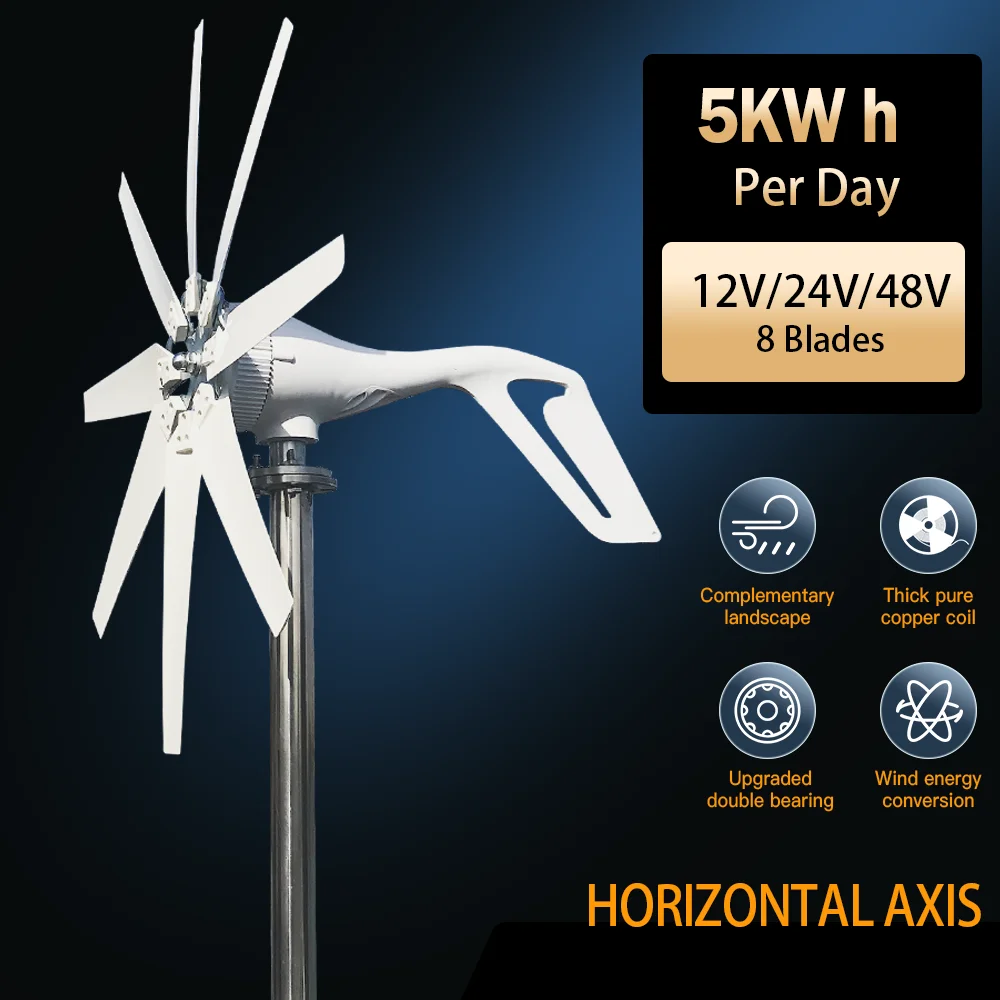 

2000W Windmill 12V 24V 48V 6 Blades Wind Turbine Generator With MPPT Controller Low Start Wind Speed Free Energy Home Appliance