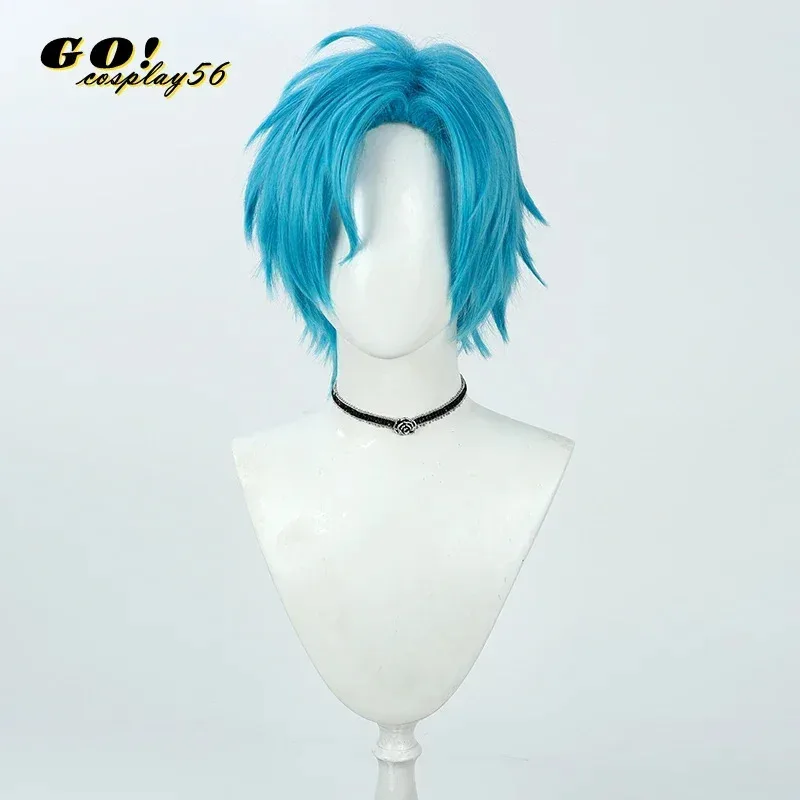 TEMPUS Regis Altere شعر مستعار تأثيري Holostars الإنجليزية في YouTuber الجانب جزء أزرق قصير الشعر الظاهري المعبود دور اللعب Vtuber Headwea72b