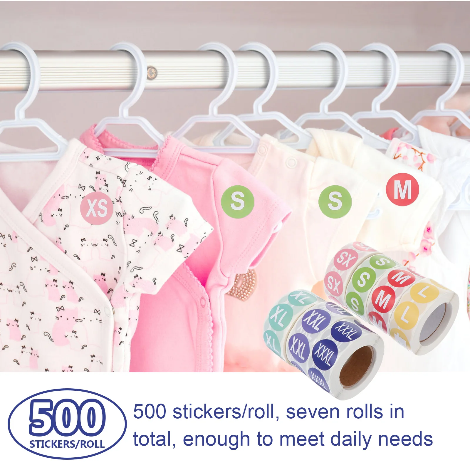 

7pcs 7 Rolls Clothes Round Label Self-Adhesive Clear Easy Organize Wardrobe Small Light File Folder Tag Labeling Factory