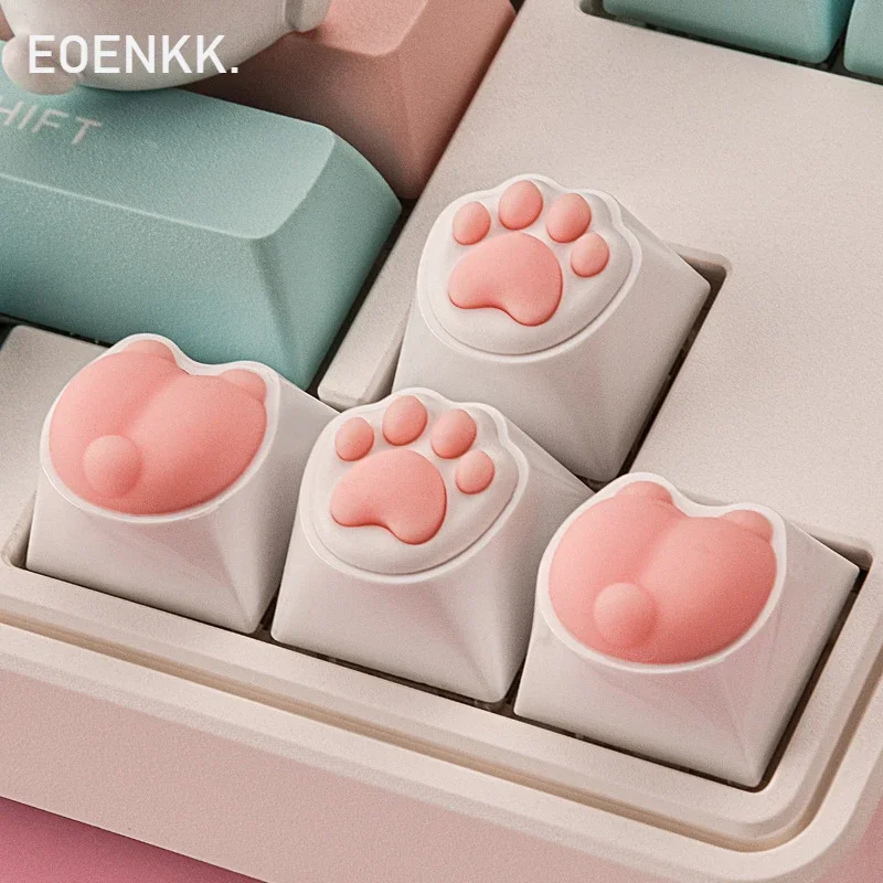 

EOENKK Cute Cat Paw Keycaps For Mechanical Keyboard Cherry MX Switch DIY Custom Key Cap Soft Silicone Keycup Artisan Pink Color