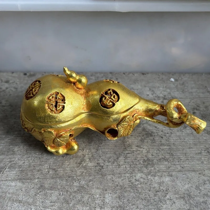 Gilt copper gourd incense burner, brass decorative craft, vintage Chinese-style item from the cultural and creative market
