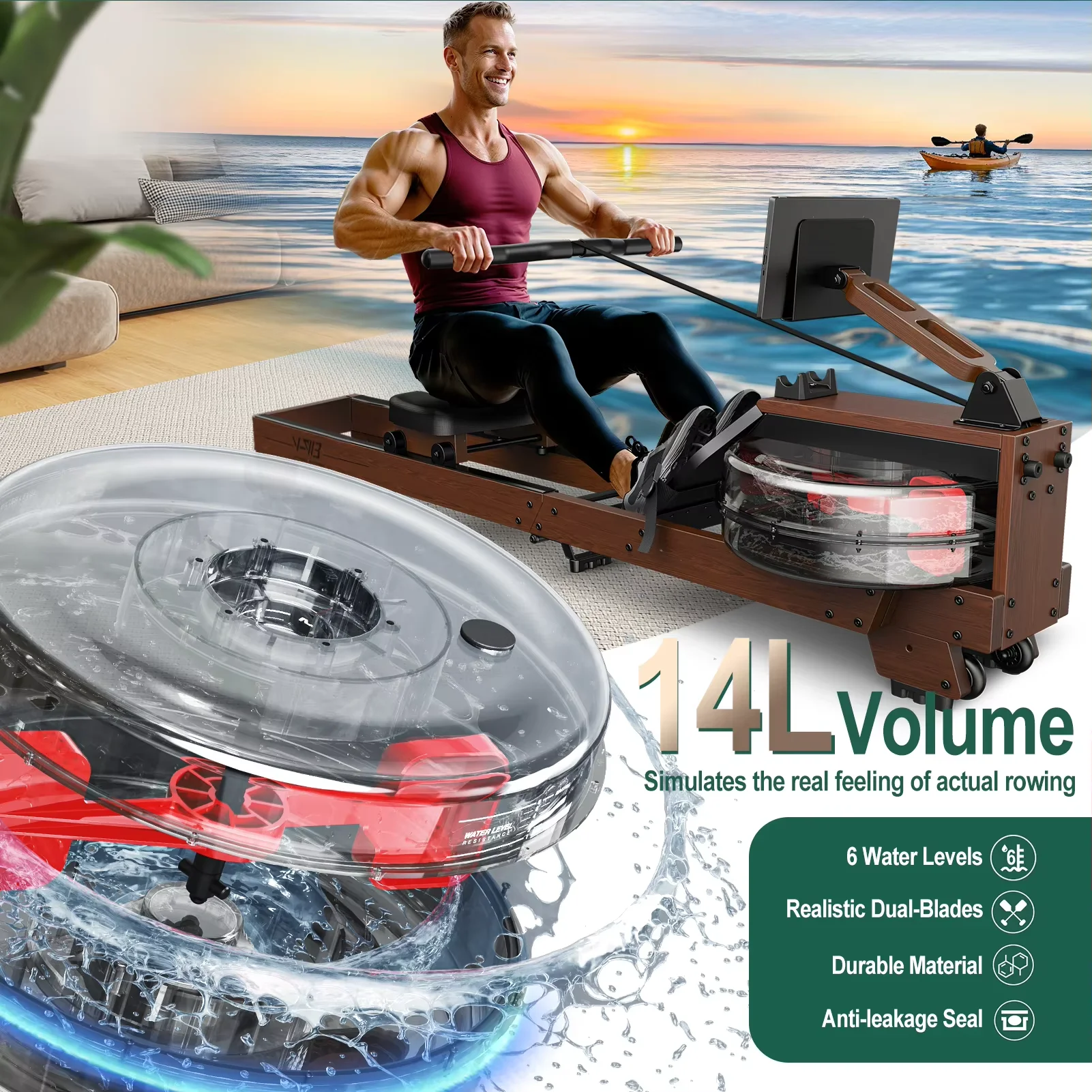 ماكينة تجديف خشبية قابلة للطي V-W3، بلوتوث، قابلة للطي، للمستخدمين 1.2–2 م، بحد أقصى 175 كجم #2